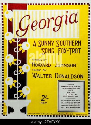 Vintage 1920er Jahre Notenblatt Cover Design – „Georgia“ – Ein sonniger Südstaaten-Song-Foxtrott. Worte von Howard Johnson, Musik von Walter Donaldson. Stockfoto