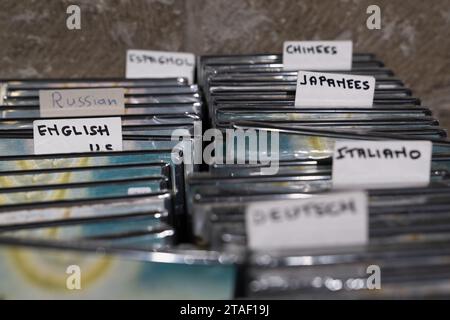 Visuelles und auditives Fremdsprachenlernen mit Hilfe einer Diskette Stockfoto