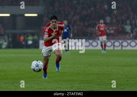 Lissabon, Portugal. November 2023. November 2023. Lissabon, Portugal. Benficas Stürmer aus Portugal Tiago Gouveia (47) im Spiel des 5. Spieltages der Gruppe D für die UEFA Champions League, Benfica gegen Inter Mailand Credit: Alexandre de Sousa/Alamy Live News Stockfoto