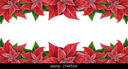 Weihnachtsblume Weihnachtsbanner, handgemalte Aquarellillustration isoliert auf weißem Hintergrund. Blumenillustration zur Weihnachtsdekoration Stockfoto