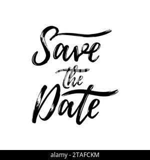 Speichern Sie das Datum schwarze Text Kalligraphie Vektor-Schrift für Hochzeit Liebeskarte Stock Vektor