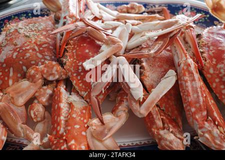 Nahaufnahme, gedämpfte Blaukrabbe. Stockfoto