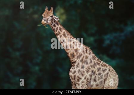 Giraffen fressende Pflanzen (Giraffa camelopardalis) Stockfoto