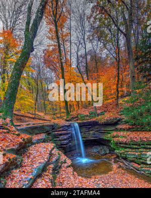 Blick auf die Dundee Falls im Herbst, Beach City Wilderness Area, Ohio Stockfoto