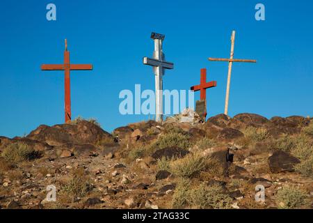 Der Schrein kreuzt den Tome Hill, den Tome Hill Park, den El Camino Real de Tierra Adentro National Historic Trail, New Mexico Stockfoto