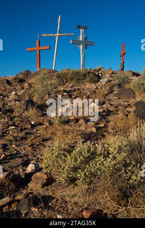 Der Schrein kreuzt den Tome Hill, den Tome Hill Park, den El Camino Real de Tierra Adentro National Historic Trail, New Mexico Stockfoto