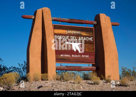 Eintrittsschild, Bosque del Apache National Wildlife Refuge, New Mexico Stockfoto