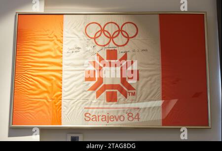 Das Olympische Museum von Sarajevo, das in einem wiederaufgebauten Gebäude aus der österreichisch-ungarischen Ära untergebracht ist Stockfoto