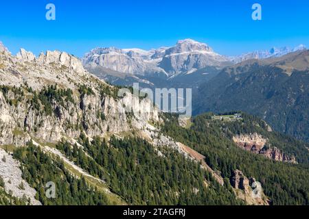 Blick von Rosengarten zur Marmolada-Gruppe, dolomiten, Südtirol Stockfoto