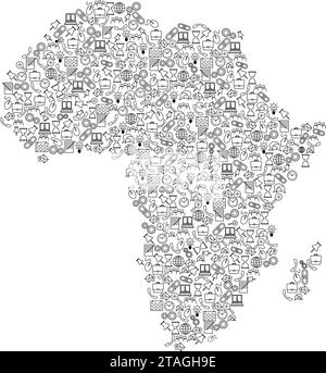 Afrika-Karte aus schwarzen Mustern Set Symbole für SEO-Analyse Konzept oder Entwicklung, Geschäft. Vektorabbildung. Stock Vektor