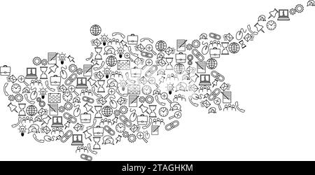 Zypern-Karte aus schwarzen Mustern Set Symbole für SEO-Analyse Konzept oder Entwicklung, Geschäft. Vektorabbildung. Stock Vektor