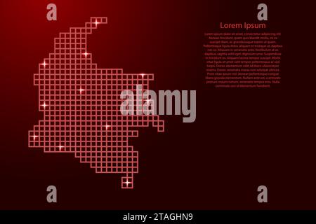 Kolumbien Karte Silhouette von roten Mosaikquadraten und leuchtenden Sternen. Vektorabbildung. Stock Vektor