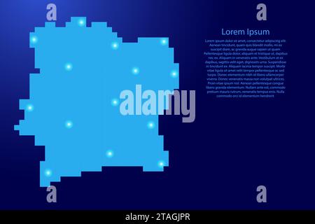 Die Silhouette der Elfenbeinküste besteht aus blauen quadratischen Pixeln und leuchtenden Sternen. Vektorabbildung. Stock Vektor