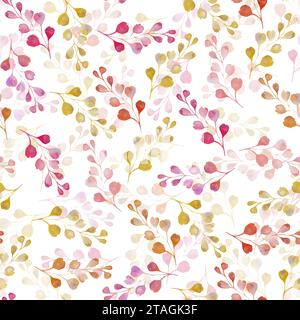 Herbstaquarell hinterlässt ein nahtloses Muster. Farbenfrohe Farben hinterlassen endlose Hintergründe. Gemütliches Tapeten- und Stoffmuster. Stockfoto