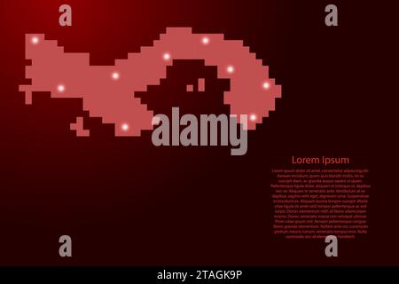 Panama-Karte Silhouette aus roten quadratischen Pixeln und leuchtenden Sternen. Vektorabbildung. Stock Vektor
