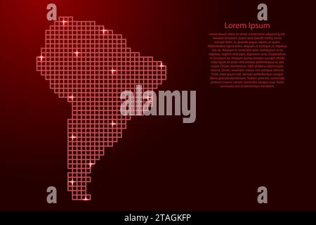 Südamerika-Karten-Silhouette aus roten Mosaikquadraten und leuchtenden Sternen. Vektorabbildung. Stock Vektor