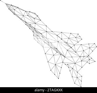 Das Kampfflugzeug startet aus abstrakten futuristischen polygonalen schwarzen Linien und Punkten. Vektorabbildung. Stock Vektor