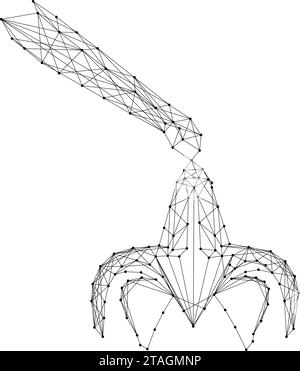 Greifer, Ladevorrichtung, aus abstrakten futuristischen polygonalen schwarzen Linien und Punkten. Vektorabbildung. Stock Vektor