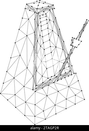 Mechanisches Metronom aus abstrakten futuristischen polygonalen schwarzen Linien und Punkten. Low Poly-Konzept. Vektorabbildung. Stock Vektor