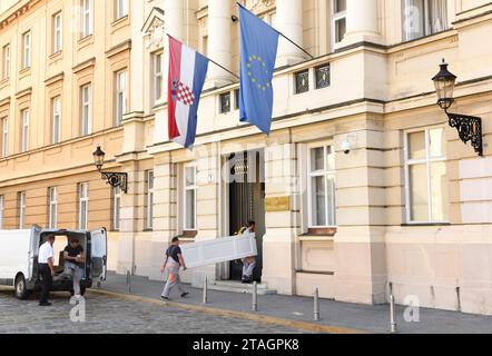 Zagreb, Kroatien - 18. August 2017: Das kroatische Parlamentsgebäude (Hrvatski Sabor) in Zagreb. Stockfoto