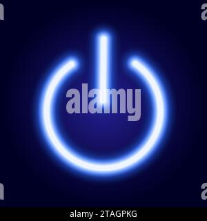 Ein-/aus-Symbol aus leuchtend blauen Neon-Lumineszenzlinien auf klassischem blauem, dunklem Hintergrund. Vektorabbildung. Stock Vektor