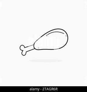 Vektorillustration von Lebensmitteln. Fleisch-Symbol-Design mit Hähnchenschenkel oder Schlagstock. Einfaches Line-Element für Café, Stand, Schild, Identität. Street Fast Food Stock Vektor