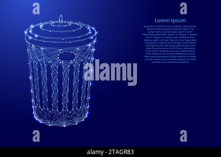 Mülleimer mit Deckel, von futuristischen polygonalen blauen Linien und leuchtenden Sternen für Banner, Poster, Grußkarte. Low Poly-Konzept. Vektorabbildung. Stock Vektor