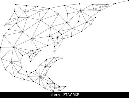 Fisch, Thunfisch, Marlin, die aus abstrakten futuristischen polygonalen schwarzen Linien und Punkten springen. Vektorabbildung. Stock Vektor