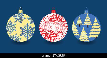 Set dekorativer Weihnachtskugeln. Exklusives Konzept, handgezeichnete und hochgradig gerenderte Arbeiten für das kommende Weihnachten. Stock Vektor