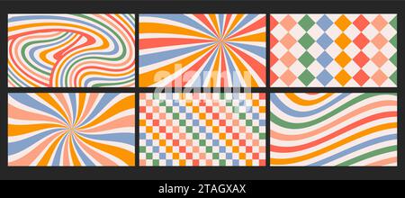 Groovige karierte nahtlose Muster, Vintage-ästhetische Hintergründe, psychedelische Schachbretttextur. Flippiger Hippie-Mode-Textildruck, Retro Stock Vektor