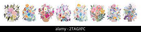 Sammlung abstrakter Blume-Vektor-Kunstkompositionen. Stock Vektor