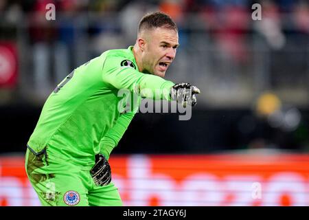 Alkmaar, Niederlande. November 2023 30. Marko Maric von HSK Zrinjski gibt beim Spiel der Gruppe E – UEFA Europa Conference League 2023/24 zwischen AZ Alkmaar und HSK Zrinjski am 30. November 2023 in Alkmaar, Niederlande Credit: dpa/Alamy Live News Stockfoto