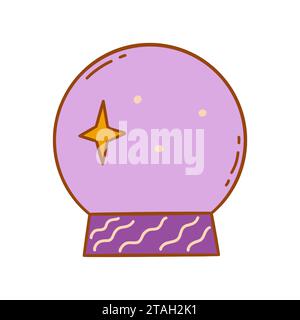 Magische Kugel aus violettem Kristall. Element von Hexerei und Esoterik, Vorhersagen und Magie. Bunte Vektor isolierte Kritzelillustration Hand gezeichnet Symbol Stock Vektor