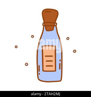 Vintage kleine blaue Flasche mit Kork, Glas für Getränke, Gewürze, Tränke. Bunte Vektor isolierte Illustration Hand gezeichnet Kritzelei mit Kontur. Ich liebe Potio Stock Vektor