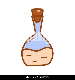 Kleine blaue Flasche aus Vintage-Glas mit Kork, Glas für Getränke, Tränke. Bunte Vektor isolierte Illustration Hand gezeichnet Kritzelei. Liebestrank, magisches Elixier Stock Vektor