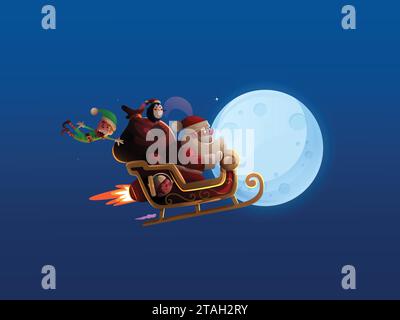 Weihnachtsmann Fahrt mit Mond Vektor PNG Stock Vektor