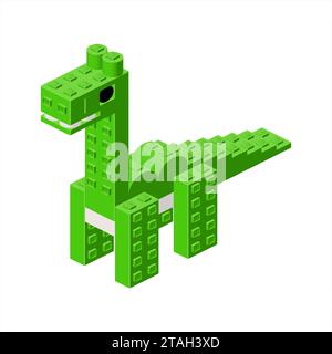 Grüner Brontosaurus in der Isometrie. Vektor Stock Vektor