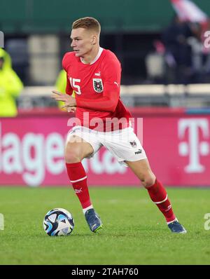 firo: 21. November 2023 Fußball, Fußball, Saison 2023/2024 Männer-Nationalmannschaft Deutschland Freundschaftsspiel: AUT Österreich - DE Deutschland 2:0 AUT Philipp Lienhart, Einzelaktion, Stockfoto