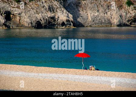 Panorama della spiaggia di Myrtos a Cefalonia Stockfoto