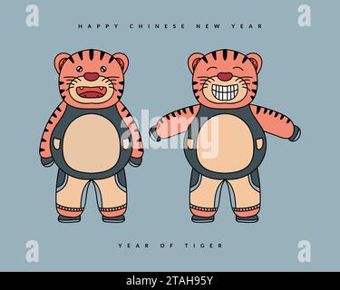 Chinesisches Neujahr 2022 Jahr des Tigers. Niedliche Tigerillustrationen. Karte Für Feiern Stock Vektor