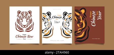 Chinesisches Neujahr 2022 Jahr des Tigers. Chinesisches Neujahrsplakat oder Karte mit Tigerkopf-Illustration. Geburtstagskarte Stock Vektor