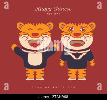 Chinesisches Neujahr 2022 Jahr des Tigers. Niedliche Tigerillustrationen. Karte Für Feiern Stock Vektor