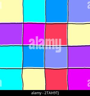 Gingham Check-Vektormuster in leuchtenden, satten Farben. Handgezeichnete kreuzte Streifen. Geometrischer Hintergrund mit Schachzug. Cottage Stock Vektor