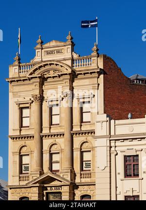 Ballarat Australien / Ballarats historisches Camp Street Streetscape. Hier sehen Sie das Ballarat Trades Hall-Gebäude aus dem Jahr 1888. Ballarat hat ein stolzes Hallo Stockfoto