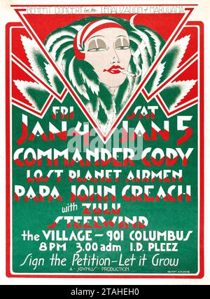 Commander Cody and His Lost Planet Airmen, Papa John Creach and Zulu Steelwind - Concert Poster, (San Francisco, ca. 1971) farbkorrigierte Version Stockfoto