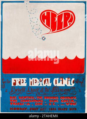 KOSTENLOSE MEDIZINISCHE KLINIK - Janis Joplin BBHC, Charlatans & Blue Cheer 1967 San Francisco Medical Clinic Fillmore Benefit Poster Stockfoto