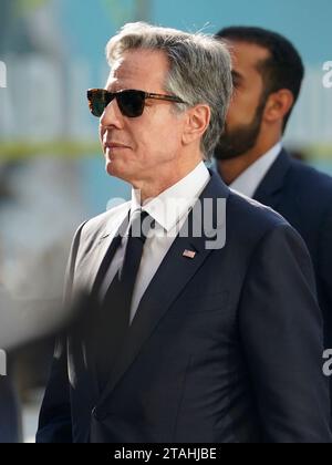 US-Außenminister Antony blinzelte beim Cop28-Gipfel in Dubai. Bilddatum: Freitag, 1. Dezember 2023. Stockfoto