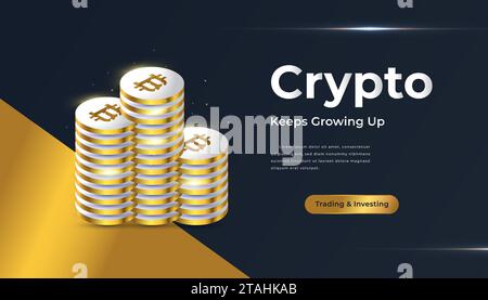 Stapel von Gold-Bitcoins. Webbanner oder Cover für Bitcoin-Kryptowährungen. Hintergrund Für Digitale Währung Stock Vektor