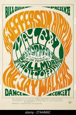 Jefferson Airplane Fillmore Auditorium Concert Poster feat the Jay Walkers, Dance Concert (Bill Graham Presents, Mai 6-7 1966) psychadelic Stockfoto