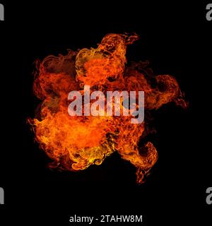 Feuer lodern Flammen auf schwarzem Hintergrund. Feuer brennen Flamme isoliert, abstrakte Textur. Brennender Explosionseffekt mit brennendem Feuer. Stockfoto